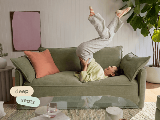 hide a bed sofa with a woman lying on it
