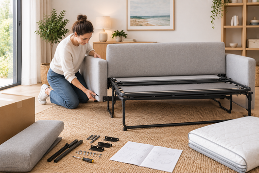 A woman, assembling sofa bed