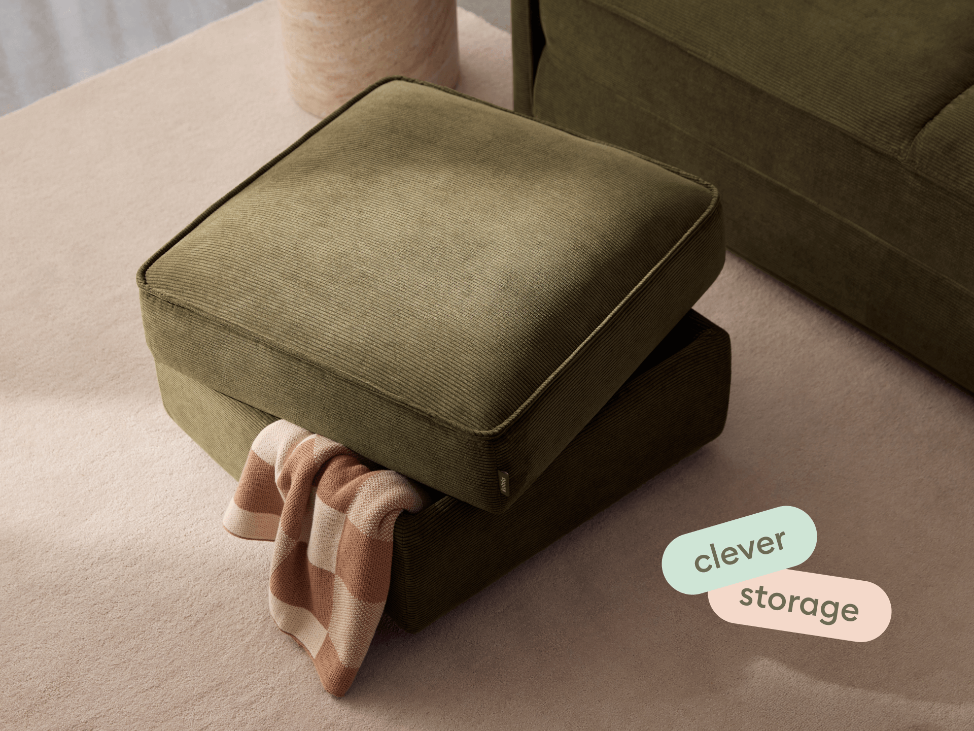 Koala Sofa Bed Ottoman - Coastal Moss (Cord)